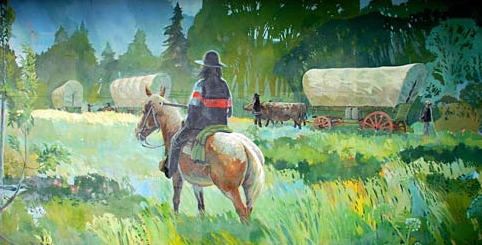 Horse and Wagons on Trail